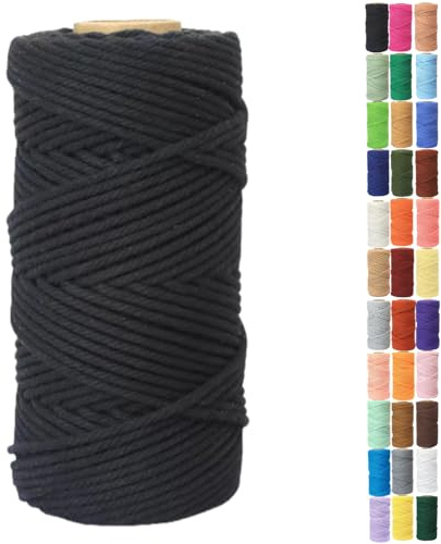 Binwat Macrame Cord Thick Natural Cotton Cord DIY Crafts Yarn Thread Twisted Spool Twine String Cotton Rope for Wall Hanging,Plant Hangers,Knitting,Decorative Projects 4mm x100m (Black)