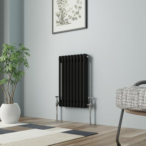 NRG Radiatore a colonna Nero 600x425mm Doppio Tradizionale Stile Ghisa Riscaldatore Interni Designer Orizzontale Bagno Radiatori