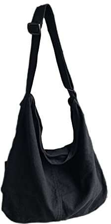 Messenger-Tasche aus Segeltuch, groß, einfarbig, mit mehreren Taschen, Schultertasche aus Segeltuch für Damen und Herren, 474 Schwarz