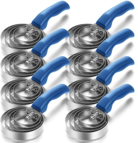 Tanlade 8 Pack 4 Rings Curry Comb Horse Brush Metal Curry Brush Derby Party Supplies Reversible Stainless Steel Curry Comb Scraper with Comfortable Grip for Cow Sheep Pet Dog Goat Horse, Blue