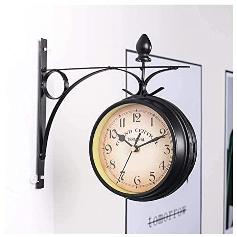 LYOUAE Antik Retro Bahnhofsuhr Retro Central Station Clock, 360 ° Rotation zweiseitige hängende Uhr Nicht-Ticking Stille Indoor-Außenwanduhr for Zuhause, Bar, Café, Restaurant Wanduhr Doppelseitig