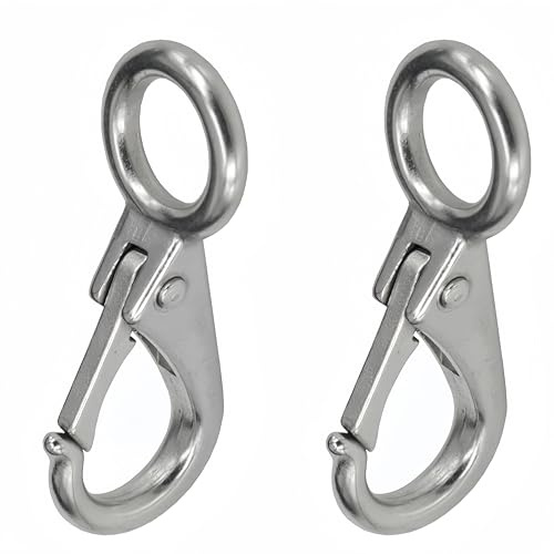 MAMDAFAON Lot de 2 mousquetons à ressort fixes, manilles à dégagement rapide avec anneau rond fixe, mousqueton pour bateau marin (2 pièces, 54 mm)