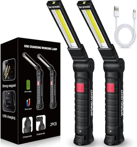 FIBRAVE Luce da lavoro a LED ricaricabile, da uomo, strumento per San Valentino, regalo per lui, fidanzato, marito, torcia LED ricaricabile con base magnetica, 5 modalità di rotazione a 360°, 2 pezzi
