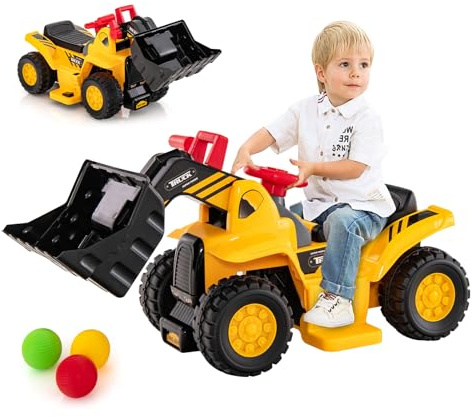 COSTWAY 6V Tractopelle Enfants Électrique avec Pelle & Panier de Basket Pliable, Pelleteuse Enfants Électrique avec Effets Sonores & Espace Caché, Charge 25KG pour Enfants de 2 Ans+ (Tractopelle)