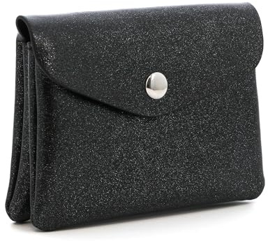 Porte-Monnaie et Cartes en Similicuir Souple Brillant - Portefeuille Pochette Irisé à Magnétique - Taille Petite - Pratique Léger (Noir)