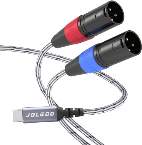 JOLGOO Cable de audio USB C a XLR macho dual tipo C a XLR macho, cable amplificador de potencia estéreo de 5 pies, adaptador USB C a 2 XLR, compatible con teléfonos inteligentes o portátiles, gris
