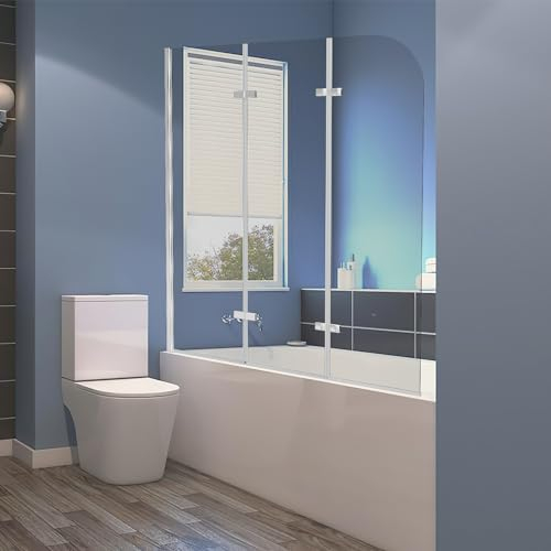 Jiubiaz Pannello doccia pieghevole da 120 x 140 cm per vasca da bagno, 2 pezzi, in vetro di sicurezza EGS da 6 mm, per doccia e vasca da bagno, colore: argento trasparente