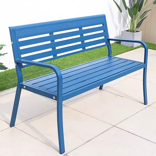 SORVA Gartenbank mit Rückenlehne, Parkbank aus Metall, Terrassenbank mit geschwungenen Armlehnen, Sitzmöbel für den Außenbereich, Lattenbankstuhl für den Balkon, wetterfest, für Hof, Rasen, Hinter