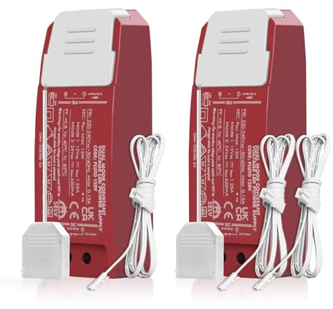 ALUSSO LIGHTING Trafo 230V auf 12V,15W Trafo 12V/24V,Driver 230V auf 12V/24V,Kein LED-Flimmern, Kein Transformator-Rauschen, Niedervolttrafo für G4 MR16 GU5.3 LED Halogen, 2er Pack