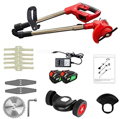 Hedge Trimmer,Grass Cutter,Hedge Shear,Lawn Mower, Handheld Electric Lawn Mower Foldable Trimmer Adjustable Garden Pruning Cutting Power Tools Lithium Battery 8 Accessory for Garden, Lawn(2 Battery-01