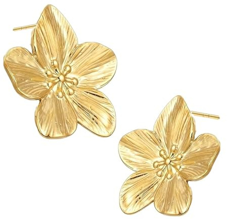 Boucle d'oreille Fleur,Bijoux Boucles d'oreilles Femme or Pendentif Déclaration Pour Femmes,à Clous Vintage,Floraux Fleurs Dorées,Femme Motif Floral,PéTale d'or,Dorée Fleur été Bohème Convient Toute