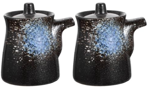 PHENOFICE 2Stücke Keramik Sojasauce Essigflaschen Praktische und Langlebige Gewürzspender für Öl Dressings und Essig Japanische Design-ölflaschen mit Horizontalen Streifen