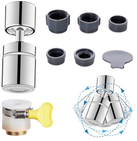 CPJJ Douchette Evier Cuisine,Aérateur pour robinet rotatif à 360 °, buse robinet cuisine, évier avec filtre régulateur de tête, 2 modes, aérateur robinet, atomiseur robinet, tête robinet de cuisine