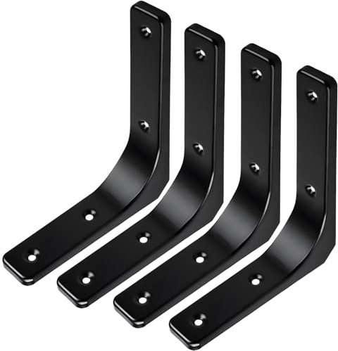 ZiYuya 4PCS Shelf Bracket, Right Angle Corner Brackets Heavy Duty Shelf Support L Bracket for Shelf, Wall Corner Hanging Brace Angle Shelving Shelf Brackets (Black, 4 Inch)