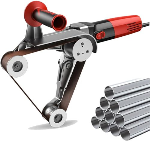 Lucidatrice a nastro tubolare, lucidatura per levigare legno e tubi metallici brillantare 1100 W, con 5 Nastri Abrasivi per la Brunitura,3Roller