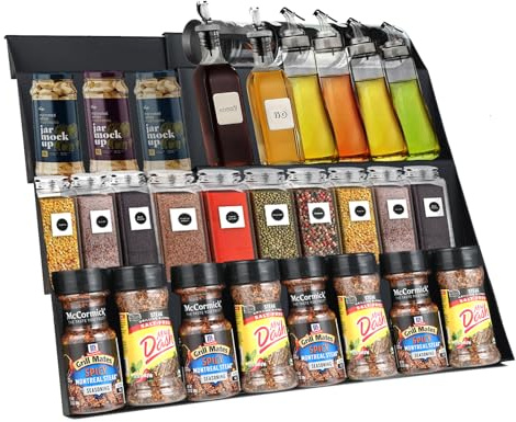 KITDAHOM Gewürz organizer schublade – Gewürzschublade – Gewürzregal Schublade – mit verstellbarer Breite von 30 cm bis 60 cm – 4-stöckiges Design – ideal zur Organisation von Gewürzen in der Küche