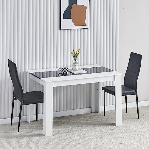 Homullel 3 Piece Dining Room Table and Chairs Set for Dining Room Kitchen, Modern Wooden Dining Table with Chairs for Family Dinner Space Saving Dinner Set (120cm Table+2 Black Leather Chairs)