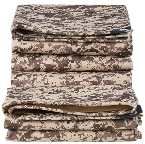 Heavy Duty Waterproof Canvas Tarps with Eyelets Large Khaki Camouflage Ground Tarpaulin Sheet Cover for Outdoor Use (5x5m)