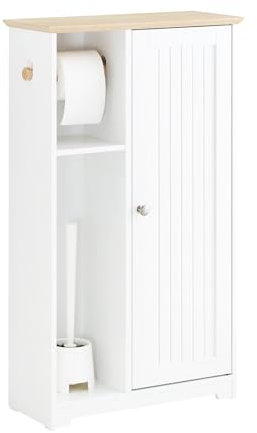 SoBuy Meuble Salle de Bain WC Petit Meuble de Rangement Toilette Colonne de Rangement Salle de Bain Meuble WC Gain de Place avec Porte et Tablette Blanc 50x21x86cm BZR189-W