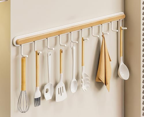 Organizadores de cocina y almacenamiento, Barra for utensilios de cocina, barra for colgar utensilios de cocina, sin perforaciones, de madera, de hierro, for montar en la pared, for colgar cucharas, t