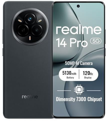 realme 14 Pro 5G Smartphone 8+256Go, Grey | Batterie 5130mAh, Charge rapide 45W, Écran 6,72 pouces, 120Hz, Appareil photo 50MP, Dimensity 7300 Energy, IP69