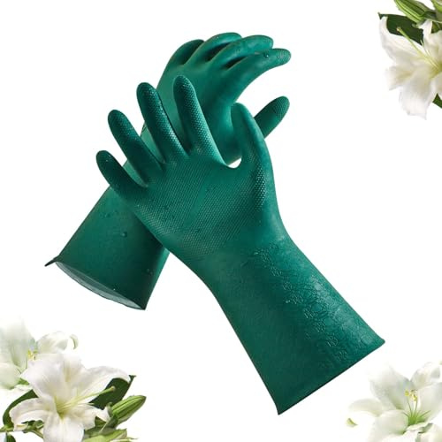 Vgo... Gants de Jardinage Double Couche Parfumés, Imperméables, Résistants aux Produits Chimiques, Faciles à Enfiler/Retirer, Extra Durable pour les Travaux en Extérieur (TP1117,Vert Foncé,M,1 paire)