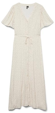VERO MODA Damen Maxi Viskose Kurzarm-Kleid VMAlba langes Sommerkleid mit Blumen-Muster 10330301 Birch Alia Pastel Lavender XS