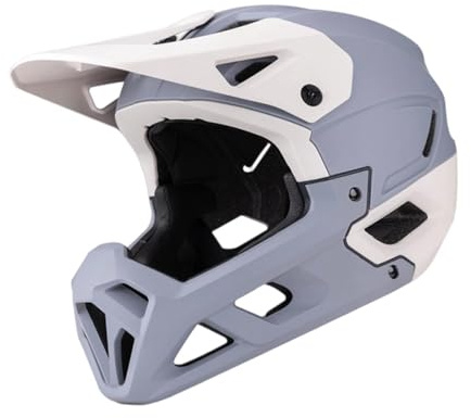perfk Casco de Bicicleta de montaña Casco de Ciclismo Ventilación Ligero para Hombres Mujeres con Mentonera Desmontable Bicicleta de Montaña y Carretera, Blanco Gris