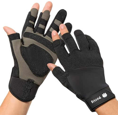 FitsT4 Sports Segelhandschuhe Herren Paddelhandschuhe Kajak für Segeln,Yacht,Segelsport, Paddeln, Angeln,Fischen,Dinghy,Schlauchboot Schwarz XL