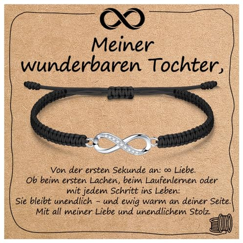 Unendlichkeits Armband für Frauen Mädchen Geschenk mit Segenskarte | 925 Sterling Silber, Cubic Zirkonia & Geflochtene Kordel | Liebe Geschenk für Geburtstags, Motivations, Weihnachtstag, Muttertag