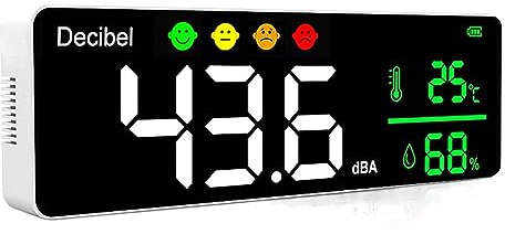 Decibelímetro Medidor De Nivel De Sonido De Decibelios, Pantalla LED Grande De 11 Pulgadas, Medidor De Humedad Y Temperatura De Ruido Con Indicador De Iconos De Alarma, Multifunción