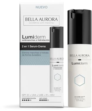 Bella Aurora Lumiderm 2 en 1 Serum-Crema Antimanchas e Hidratación – Con Tecnología B-CORE 221™, Ilumina, Unifica y Protege con SPF20, 30ml