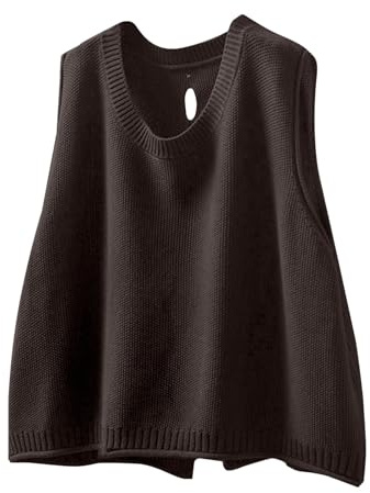 Women's Sleeveless Jumpers V Neck Loose Fit Pullover Sweater Lightweight Casual Plain Autumn Knitted Vest(Coffee, XXXL)