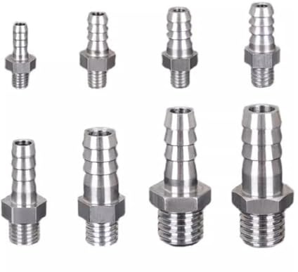 GUYTRM 3mm 4mm 5mm 6mm 8mm 10mm 12mm Hose Barb M4 M5 M6 M8 M10 M12 M14 M20 Male Thread Stainless Steel High Pressure Pipe Fitting lingli(M12x1.5 to 8mm)