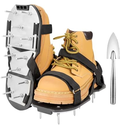 LUOFENG Zapatos aireadores de césped ajustables con pala de metal para oxigenación del suelo y mantenimiento de jardinería