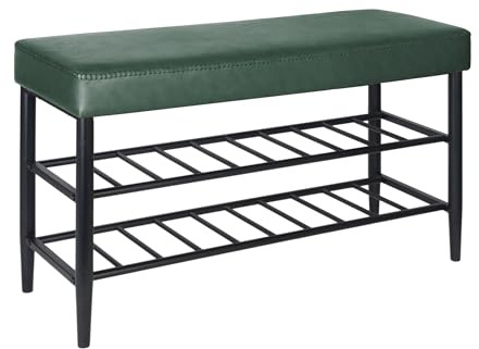 Relaxdays Schuhbank, gepolsterte Kunstleder-Sitzfläche, 2 Schuhablagen, 6 Paar Schuhe, Schuhregal, Größenwahl, Farbwahl | 2 Schuhablagen für 6 Paar, Schuhregal HBT 50x80x30 cm