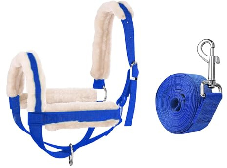 Oshhni Cattle Traction Halter Aus Nylon Und Plüsch mit Robustem Führstrick Verstellbares Bullenhalfter Kalbhalfter für Rinderzucht für Viehhaltung Training S, Blue L