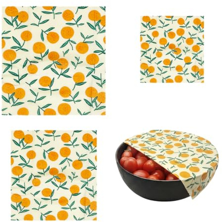 Beeswax Wraps Reusable, 3PCS Beeswax Bowl Covers with Strawberry Print Cotton Cloth Sourdough Food Cover for Bread, Leftovers, Fruits, Salad