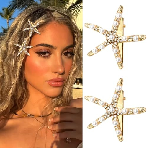 Fermaglio per Capelli a Forma di Stella Marina, 2 Pezzi Becchi D'oca per Capelli Stella Marina, Fermagli per Capelli Sirena, Mollette Capelli, Forcine per Capelli,Accessori per Donne Ragazze Matrimoni
