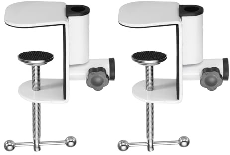 QUARKZMAN 2 Pezzi Morsetto Da Tavolo In Metallo Lampada Da Scrivania Bianco | A Sbalzo Staffa Universale Morsetto A C, Manico In Plastica, Con Diametro Foro 2.6, Con Vite Regolabile, Per Braccio