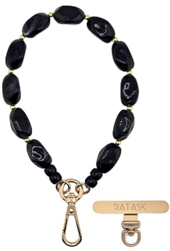 RATASK Beaded Wrist Strap Bracelet, Acrylic Beaded Mobile Phone Strap, Keychain Accessory, Decorative Pendant, Made with Durable Metal String for Extra Strength and Security (Black Swirl)