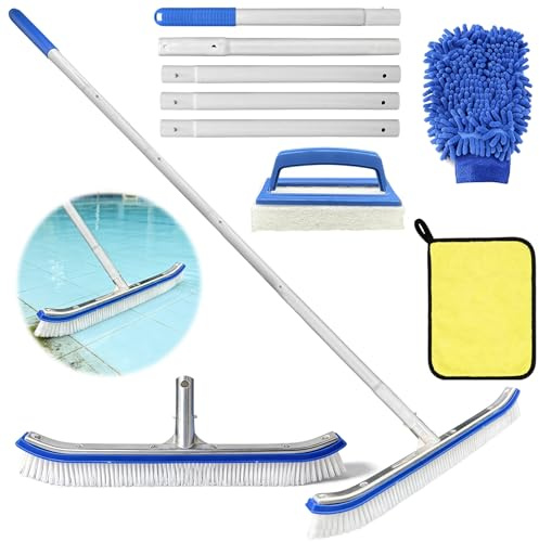 TZEKING Brosse Piscine avec Manche 180cm,Balai Piscine Brosse 43cm,Kit Nettoyage Piscine,Conçu pour Le Nettoyage des Carreaux et des sols des Murs