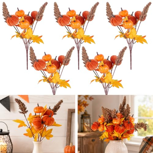 Fohuanky Ramo de 5 Calabazas Artificiales, Decoraciones otoñales