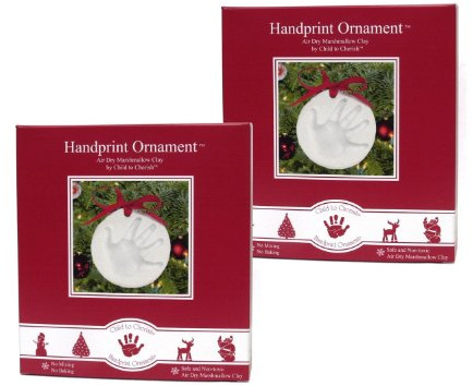 Child To Cherish Handprint Ornament - Marshmallow Clay, Set of 2
