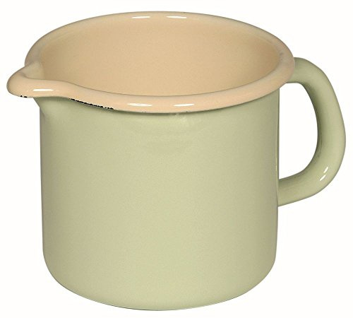 Riess, 0039-006, Schnabeltopf ø 10cm, BUNT PASTELL, Grün, Emaille, Vol. (rec.): 0,8 Liter, Made in Österreich, LBH: 16,3x11,3x10,0cm, 0,320kg, Kanne mit Henkel, Deckel, Induktionskocher kompatibel