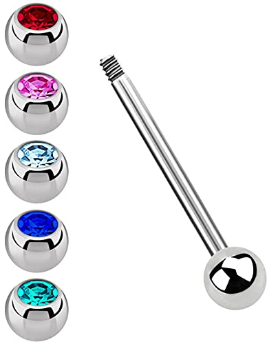 Modern Nature Piercing-Schmuck Titan Set2, Zungenpiercing Stab in 1,6 mm Stärke x 16 mm Länge mit 5 Steinkugeln