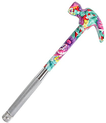 Home-X 6-in-1 Floral Hammer – Multifunctional Hammer with Screwdrivers Inside | Includes Slotted Flat Head, Phillips, Flat Head 2, and Hammer Cup | Portable Mini Hammer Tool (Pink)