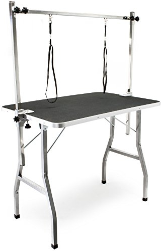 Wiltec Schertisch für Hund und Katze, 91x61x76 cm, Trimmtisch zusammenklappbar, Groomer Tisch mit 2 Schlingen, Pflegetisch für Tiere