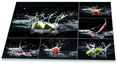 decorwelt | Herdabdeckplatte 80x52 cm 1-Teilig Gemüse Schwarz Ceranfeldabdeckung Universal Spritzschutz Glas Deko Elektroherd Induktion für Kochplatten Herdschutz Schneidebrett Sicherheitsglas