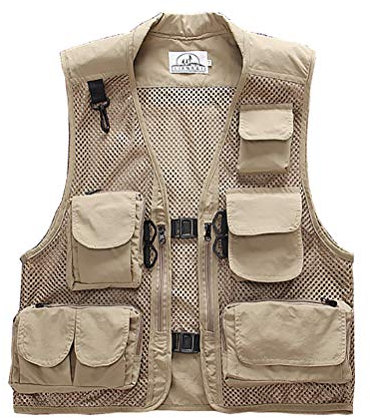 Outdoor-Weste Sommer Anglerweste Superleichte Atmungsaktive Netzweste für Fotografie und Wandern Mutil-Tasche Damen Herren (Beige, EU S (Asia M))